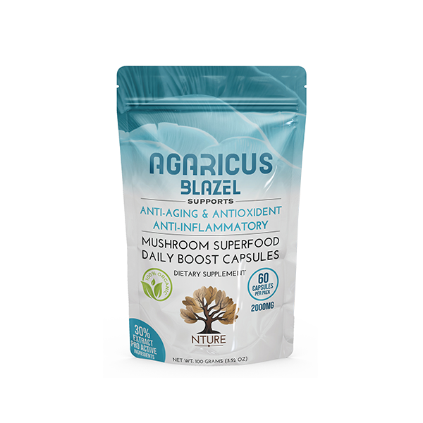 Vegan, 2000mg Agaricus Blazel Mushroom Capsules - 60 Caps, Anti-Inflammatory