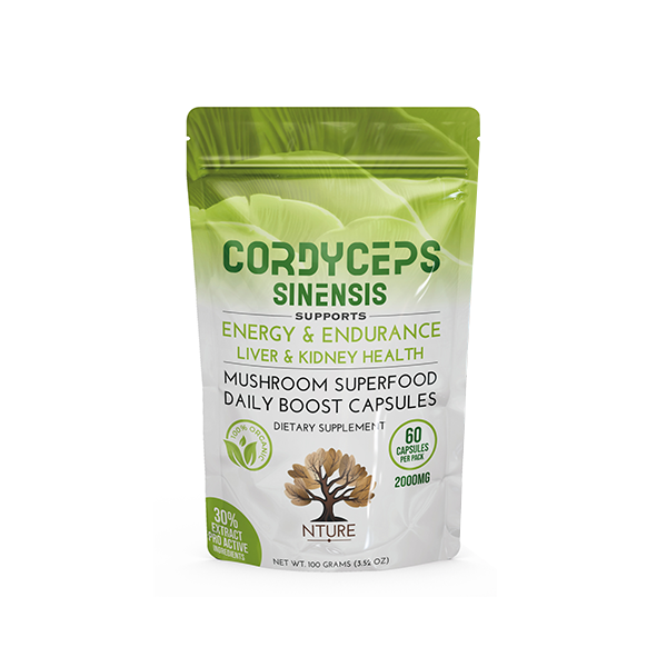 Vegan, 2000mg  Cordyceps Sinensis Mushroom Capsules - 60 Caps, ATHLETIC PERFORMANCE, LUNG FUNCTION