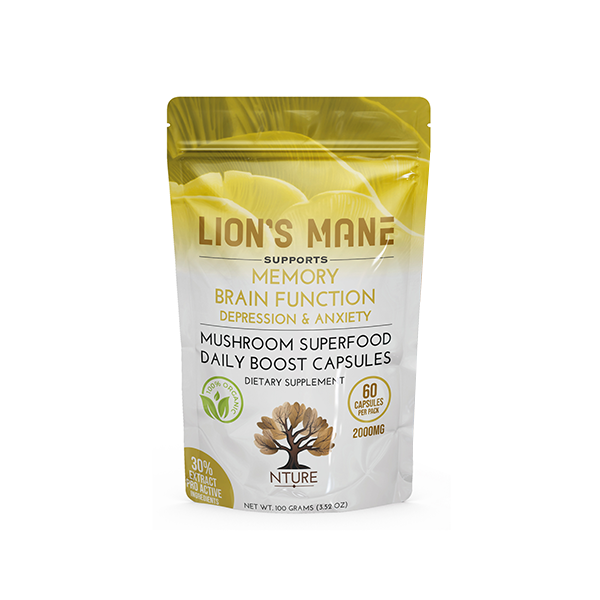 Vegan, 2000mg Lion Mane Mushroom Capsules - 60 Caps, NERVOUS SYSTEM, MEMORY